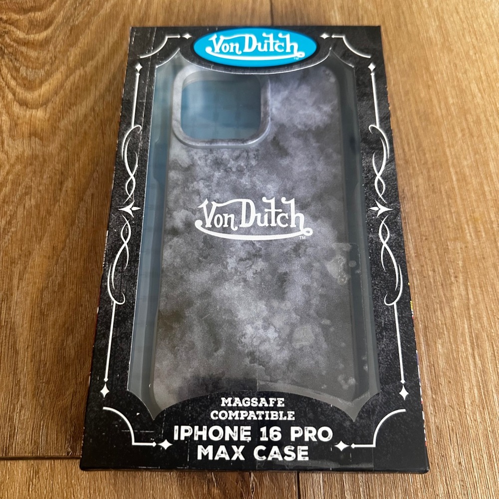 Von Dutch iPhone 16 Pro Max Case MagSafe Grey Acid Wash Marble Logo VDIP16PMC-04